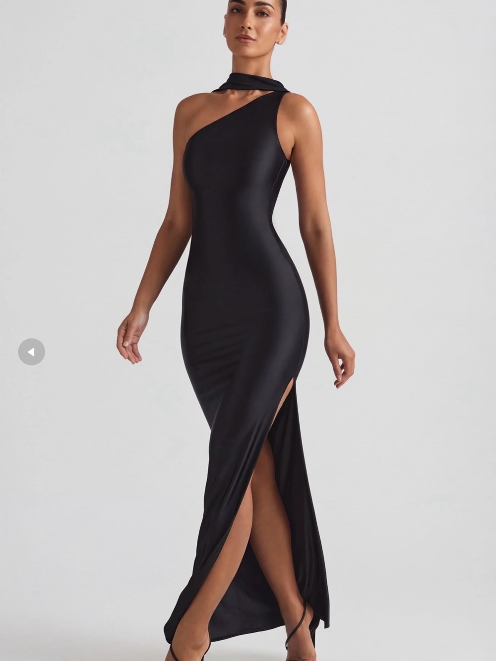 Oh Polly One-Shoulder Black Maxi Dress with High Slit - worn once!